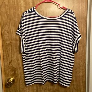 Navy blue and white striped blouse
